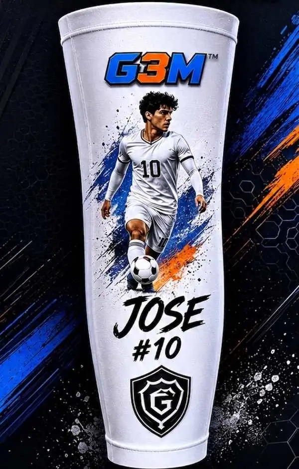 Custom G3M Athletics single compression sleeve featuring Jose #10 soccer athlete