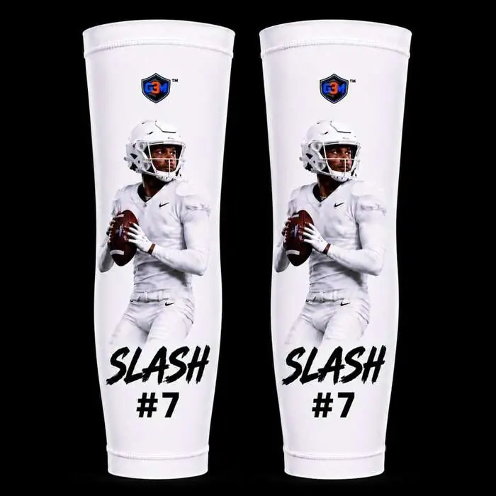 G3M Athletics featured athlete custom sleeve — Slash #7 football paired sleeves