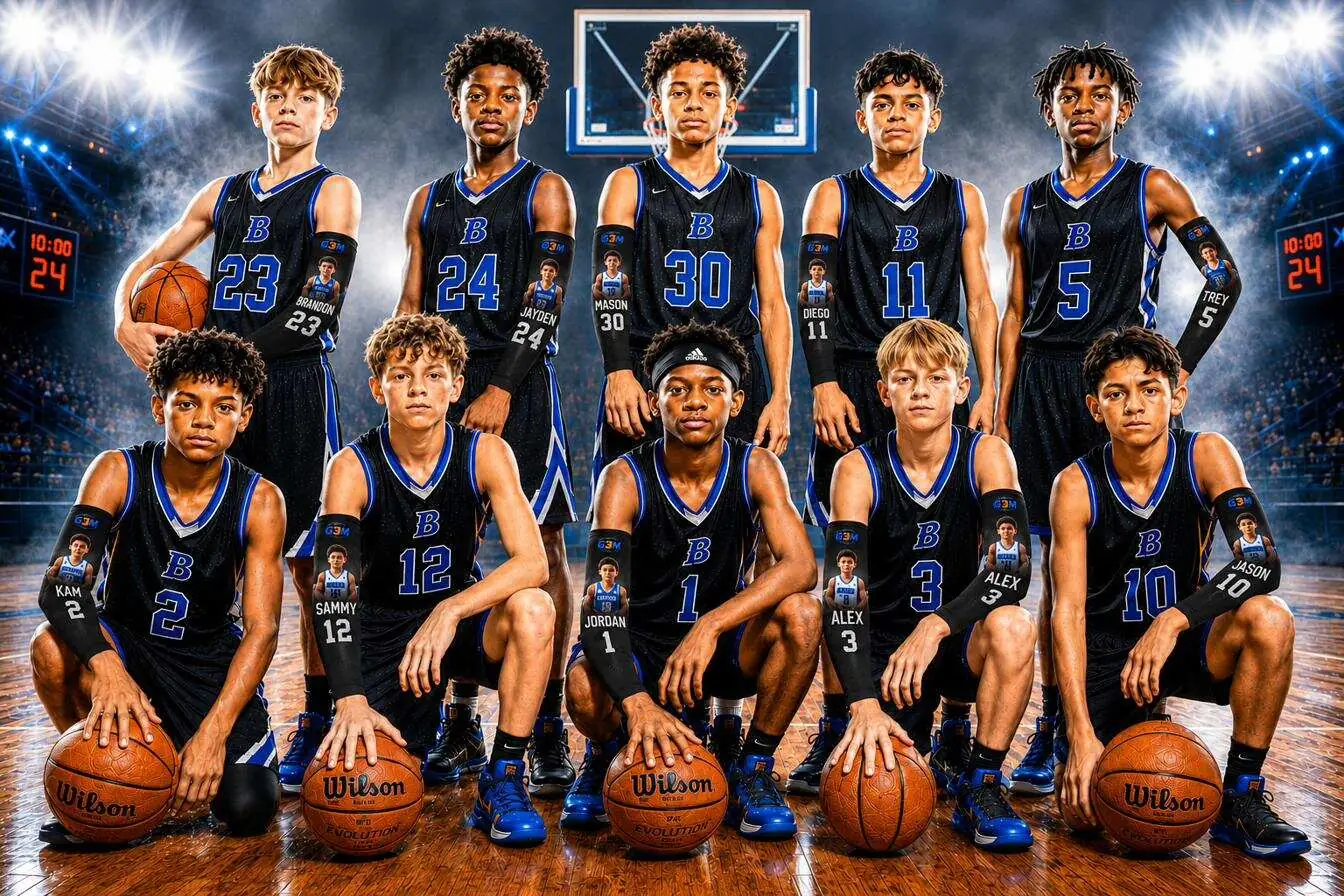 G3M Athletics custom team compression sleeves worn by youth basketball team