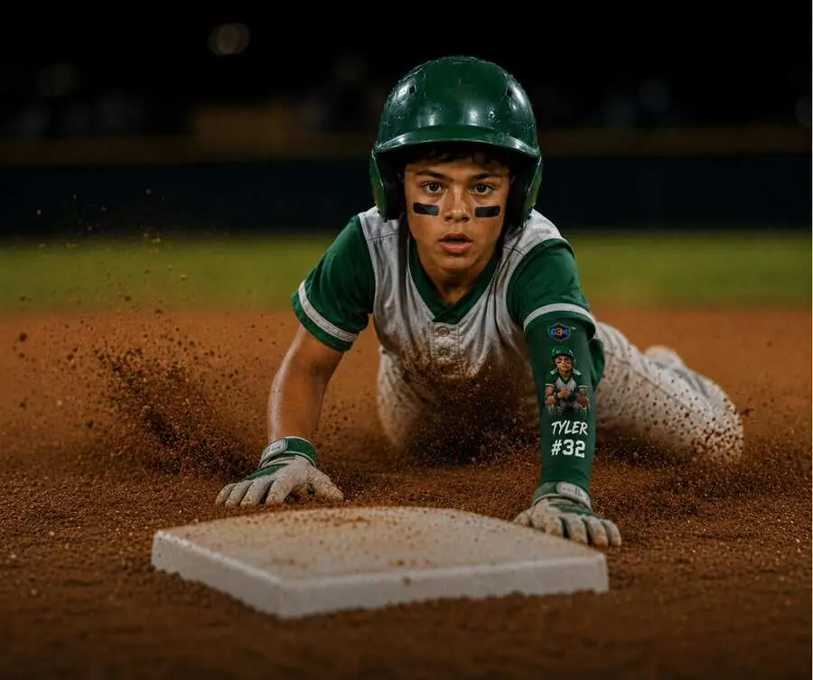 Example G3M Athletics custom sleeve design — Tyler #32 baseball athlete