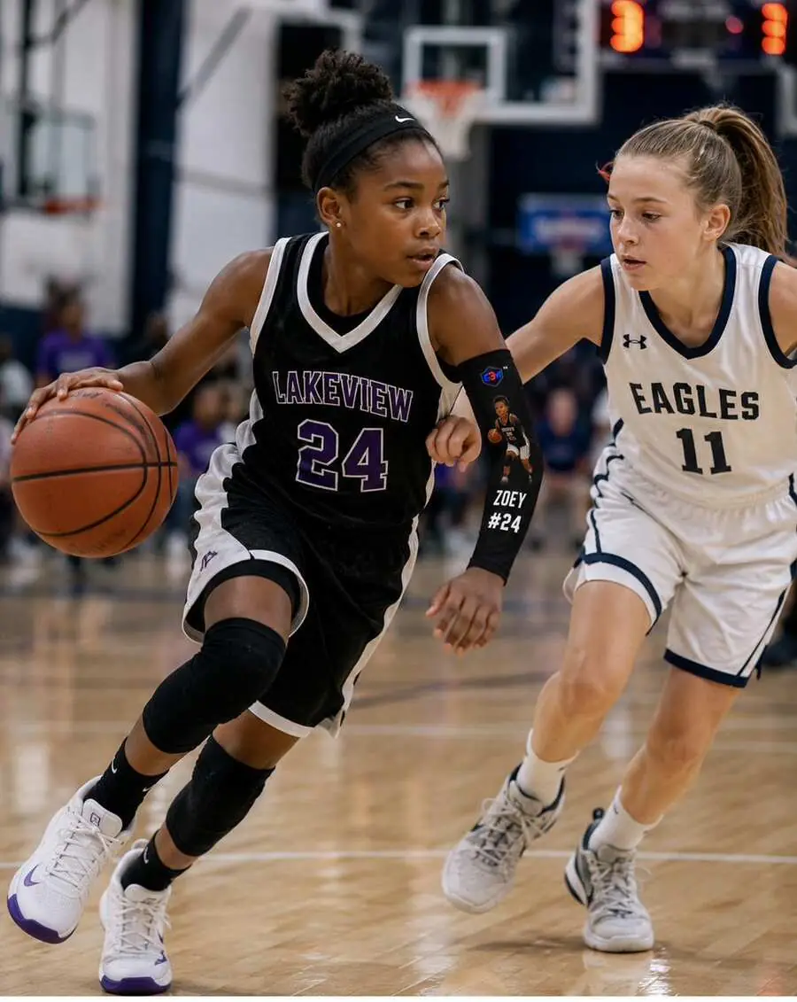 Zoey #24 Lakeview basketball player wearing custom G3M Athletics sleeve